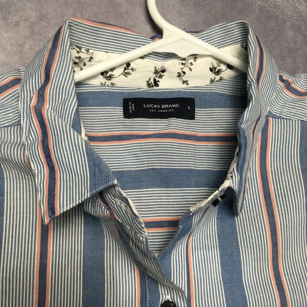 Lucky Brand Womens Button Up Long Sleeve Shirt size Large New w Tags Blue Stripe - Picture 3 of 16